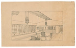 Tekening interieur.
              <br/>
              Michel de Klerk / Het Nieuwe Instituut, 1922